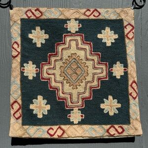 Hand Crafted Teal, Cream, Red and Light Blue Decorative Pillow Panel